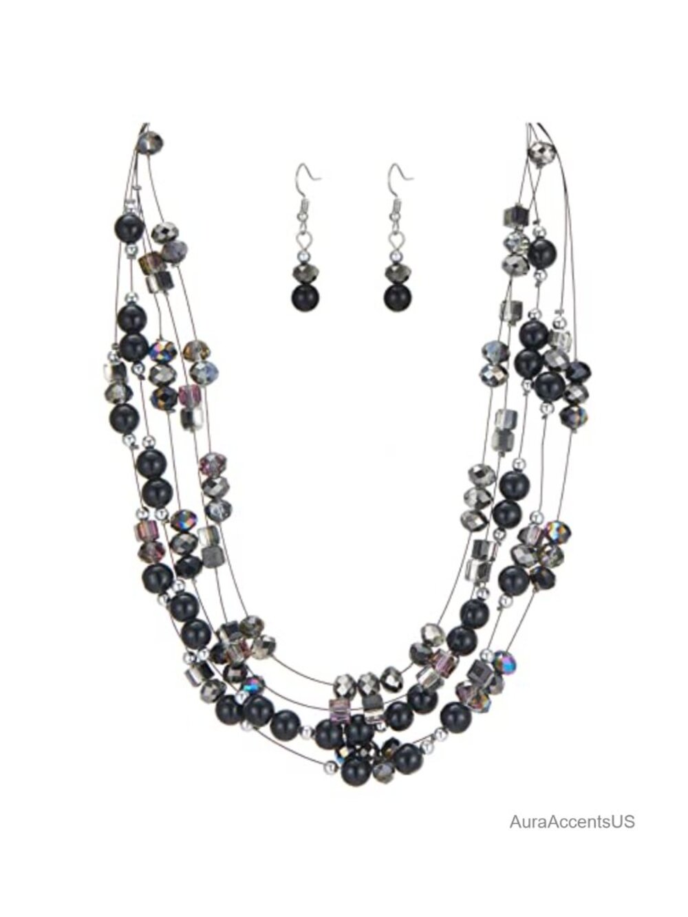 Chunky Layered Statement Necklace Earrings Set Boho Beaded Jewelry